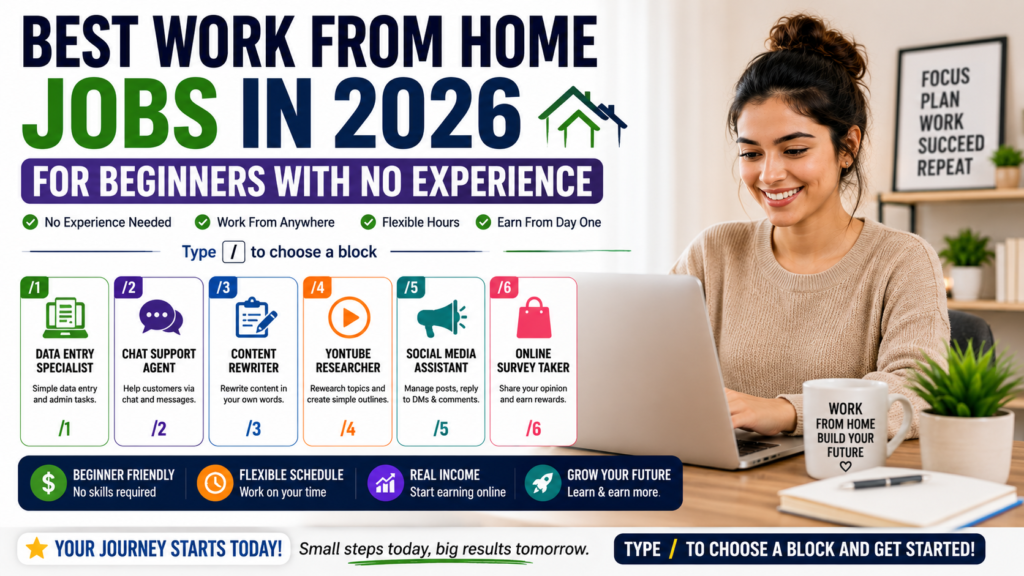 Best Work From Home Jobs in 2026 for Beginners With No Experience: Start Earning From Home Today