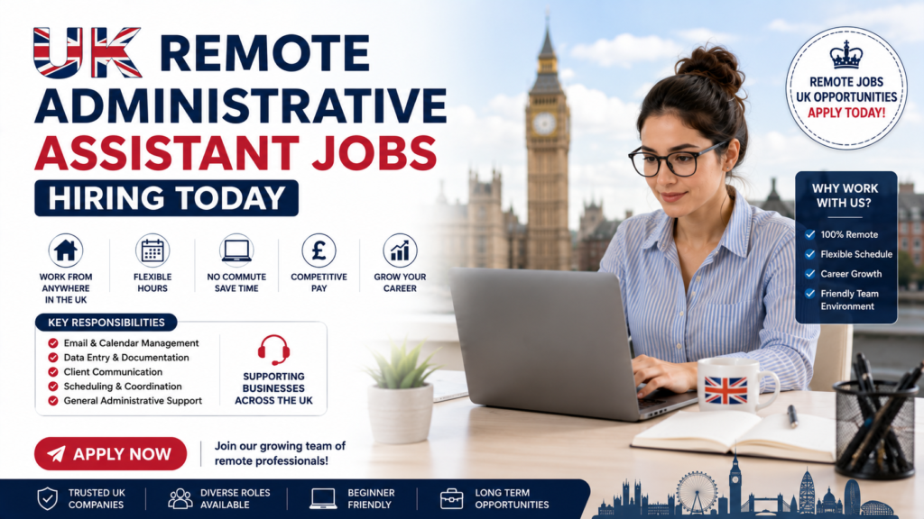 UK Remote Administrative Assistant Jobs Hiring Today